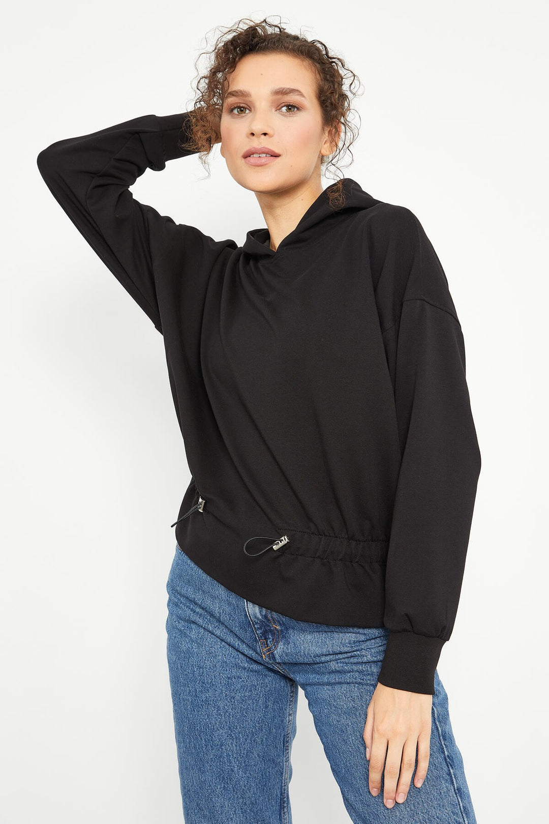 TMY Black Cinched Waist Hooded Women's Oversized Sweatshirt - 97159 - Ashton