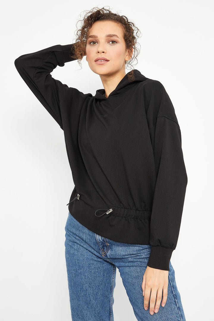 TMY Black Cinched Waist Hooded Women's Oversized Sweatshirt - 97159 - Ashton