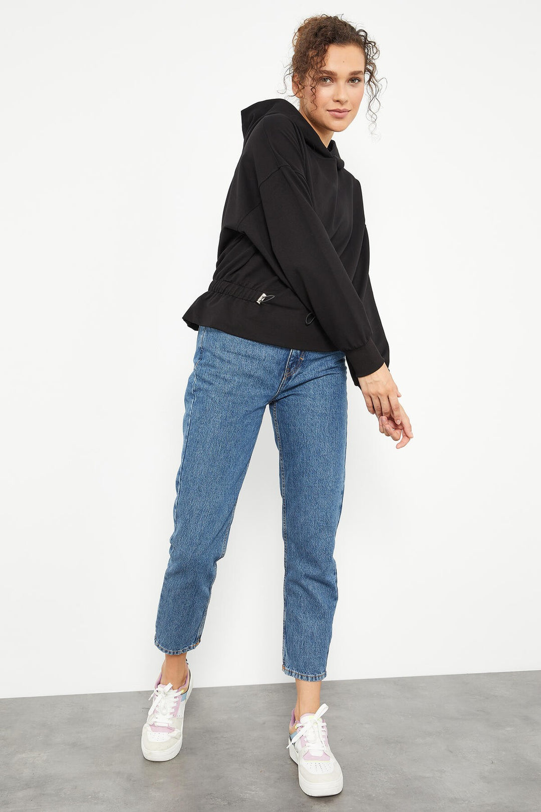 TMY Black Cinched Waist Hooded Women's Oversized Sweatshirt - 97159 - Ashton
