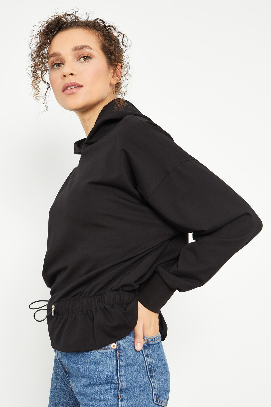 TMY Black Cinched Waist Hooded Women's Oversized Sweatshirt - 97159 - Ashton