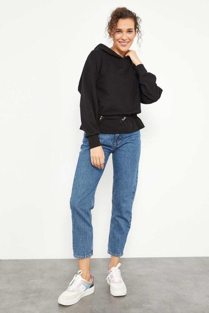 TMY Black Cinched Waist Hooded Women's Oversized Sweatshirt - 97159 - Ashton