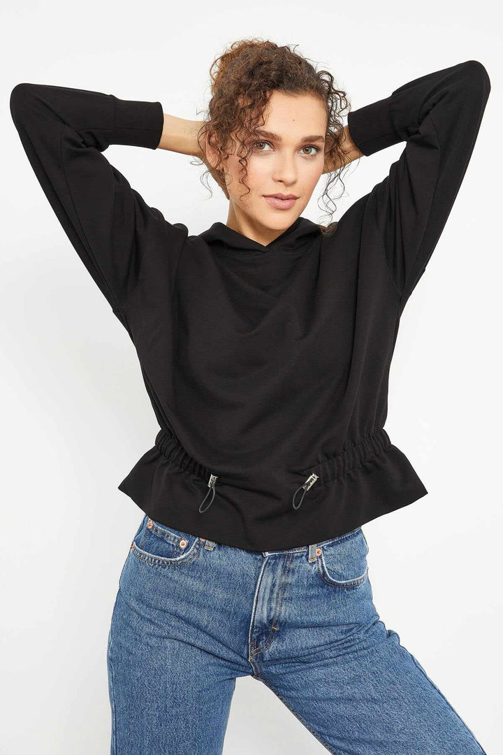 TMY Black Cinched Waist Hooded Women's Oversized Sweatshirt - 97159 - Ashton