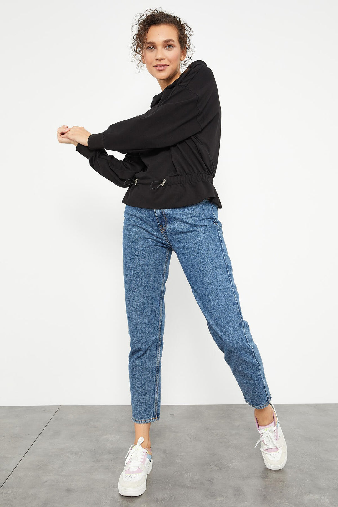 TMY Black Cinched Waist Hooded Women's Oversized Sweatshirt - 97159 - Ashton