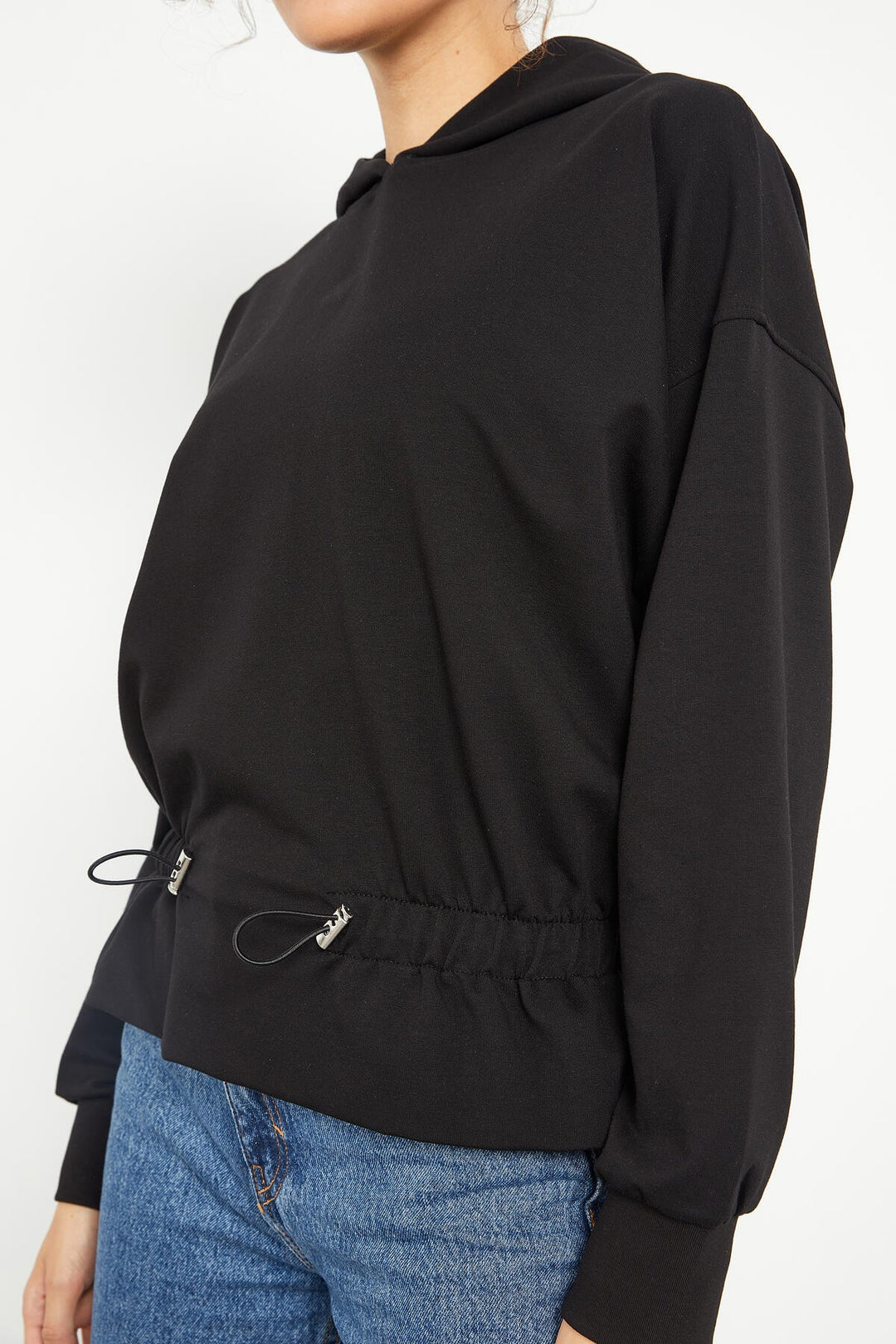 TMY Black Cinched Waist Hooded Women's Oversized Sweatshirt - 97159 - Ashton