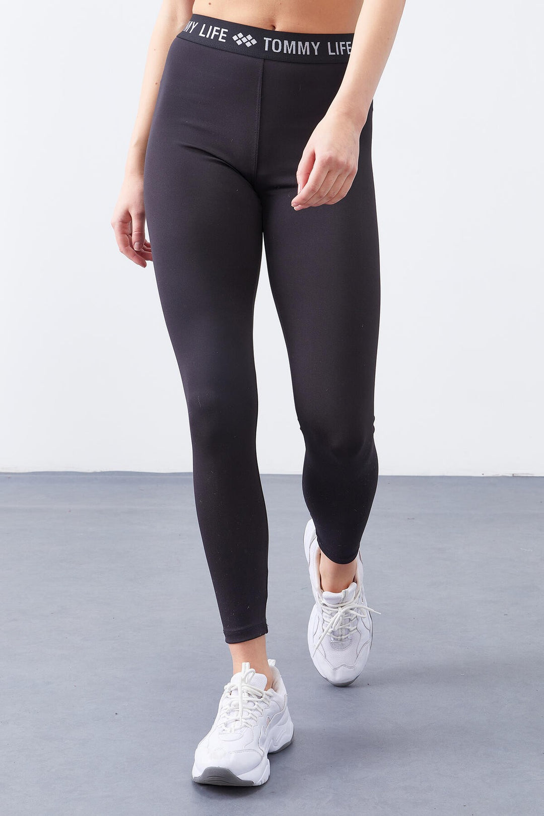 TMY Black - White High Waist Belted Slim Fit Skinny Leg Women's Leggings - 94546 - Utrera