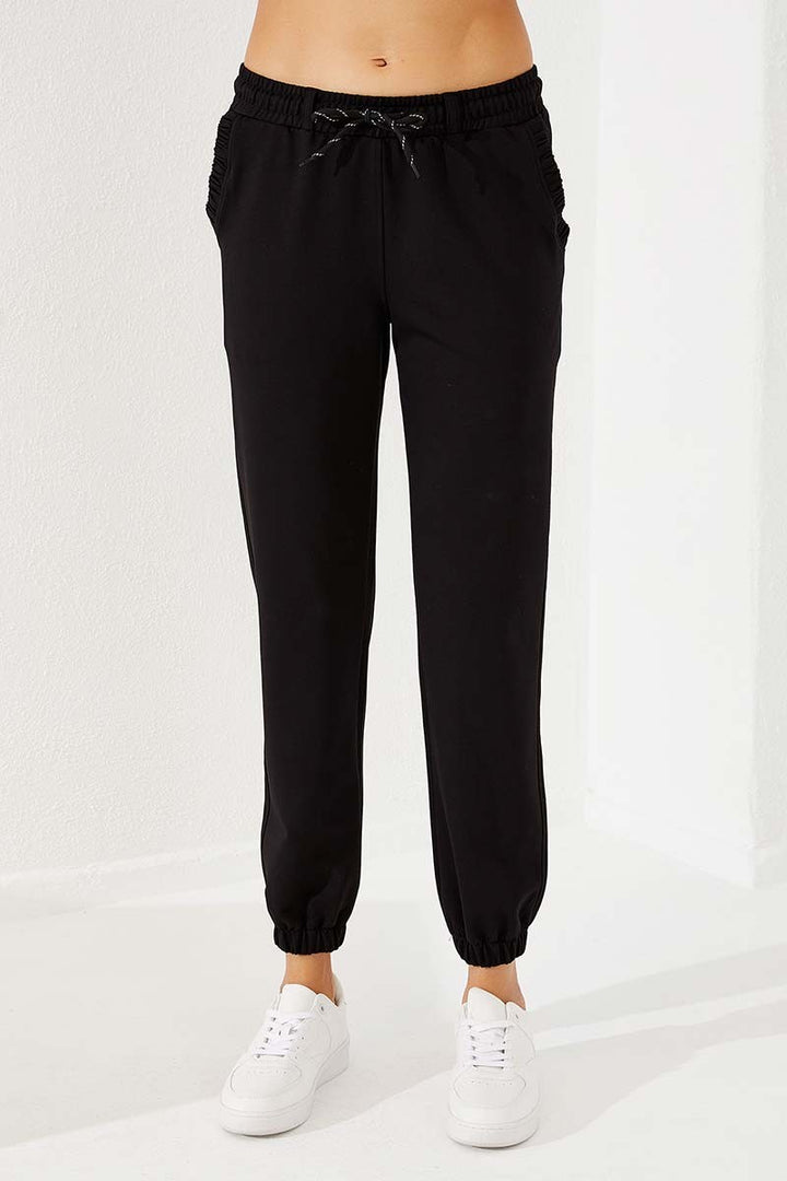 TMY Black Drawstring Pocket Comfort Fit Elastic Cuff Women's Sweatpants - 94580 - Herne