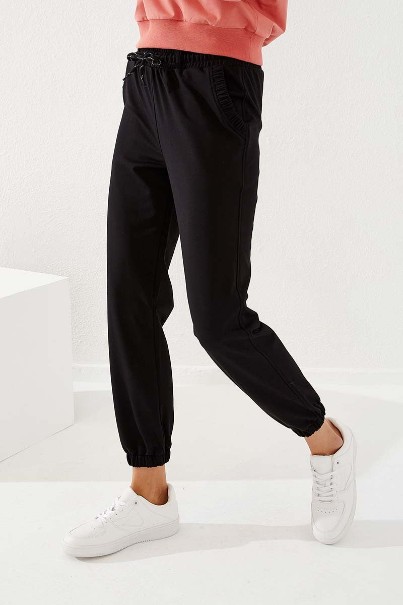 TMY Black Drawstring Pocket Comfort Fit Elastic Cuff Women's Sweatpants - 94580 - Herne