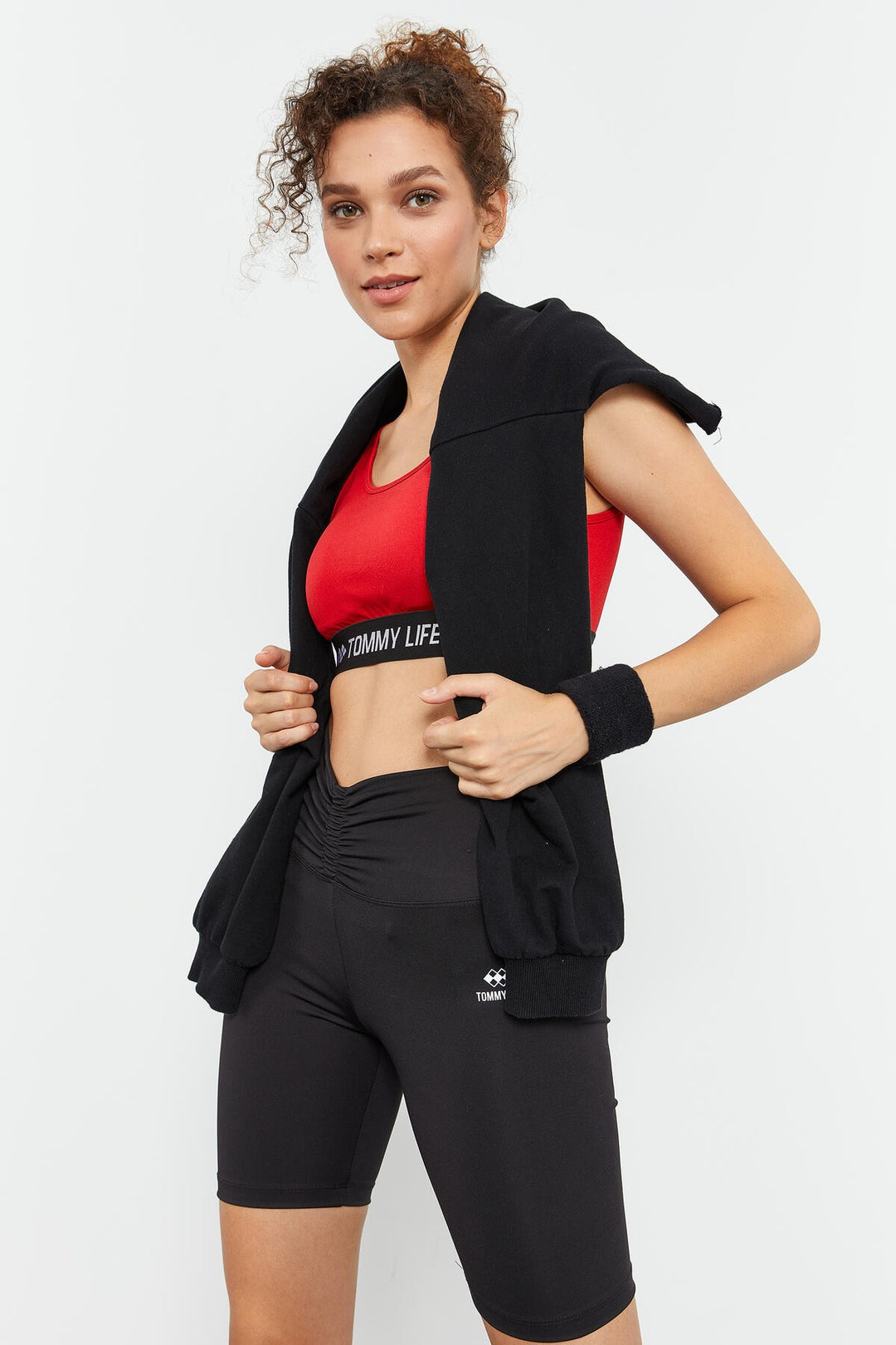 TMY Black Ruched Detail High Waist Shaping Short Women's Biker Leggings - 91008 - Welling