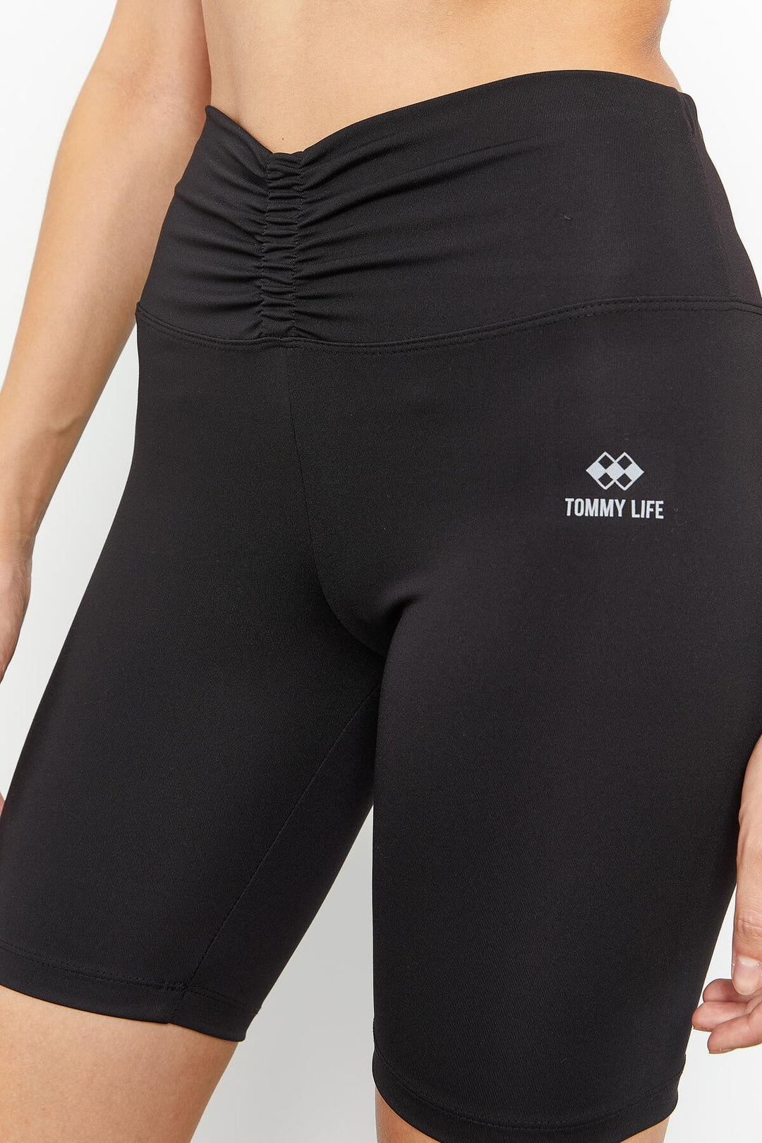 TMY Black Ruched Detail High Waist Shaping Short Women's Biker Leggings - 91008 - Welling