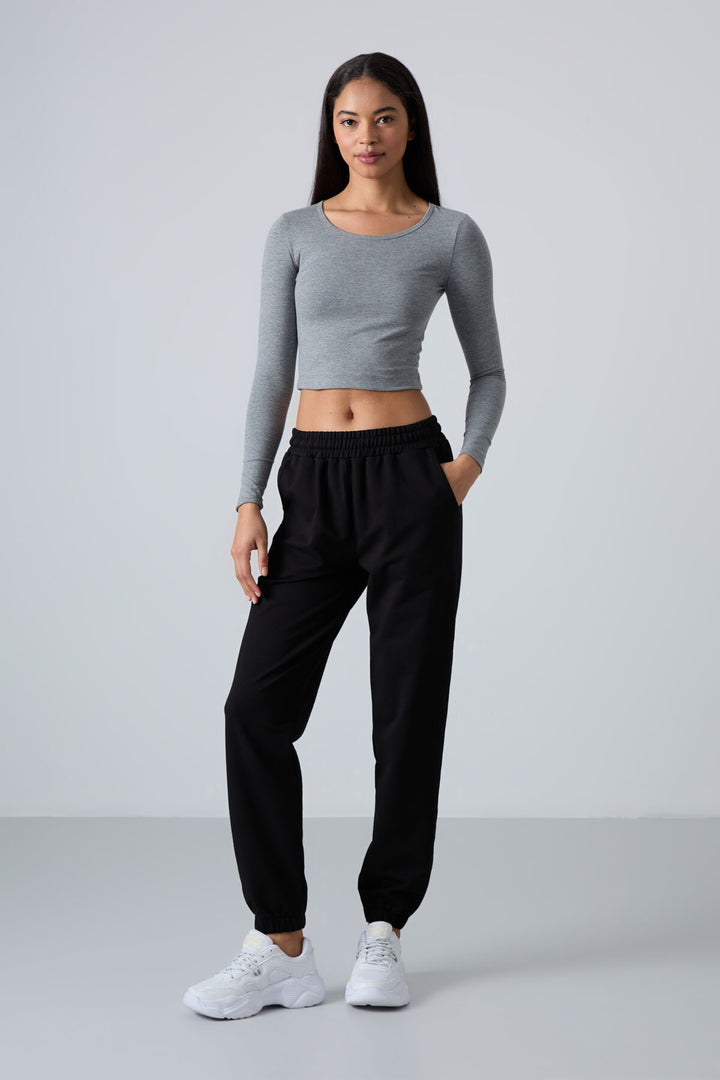 TMY Black Pocket High Waist Comfortable Fit Elastic Cuff Women's Sweatpants - 94583 - Mariupol