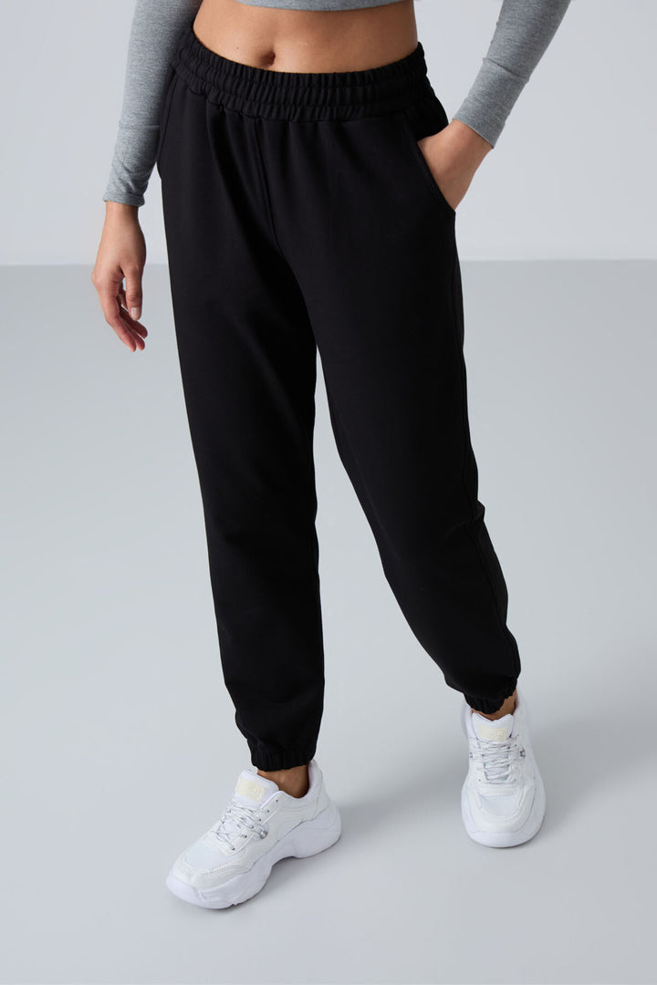TMY Black Pocket High Waist Comfortable Fit Elastic Cuff Women's Sweatpants - 94583 - Mariupol