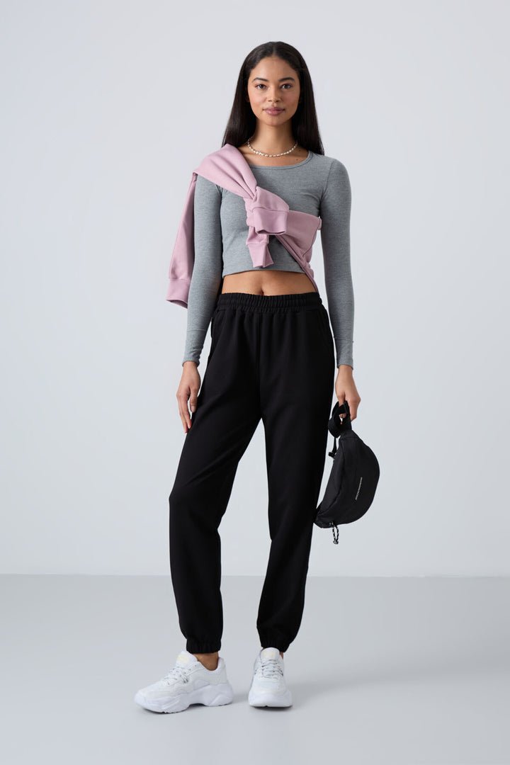TMY Black Pocket High Waist Comfortable Fit Elastic Cuff Women's Sweatpants - 94583 - Mariupol