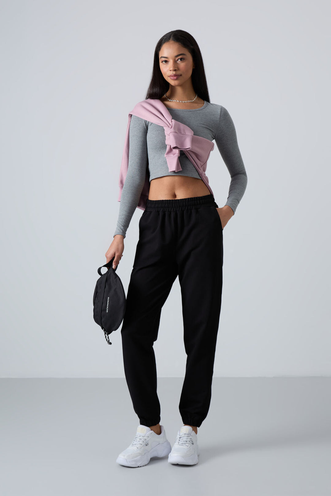 TMY Black Pocket High Waist Comfortable Fit Elastic Cuff Women's Sweatpants - 94583 - Mariupol