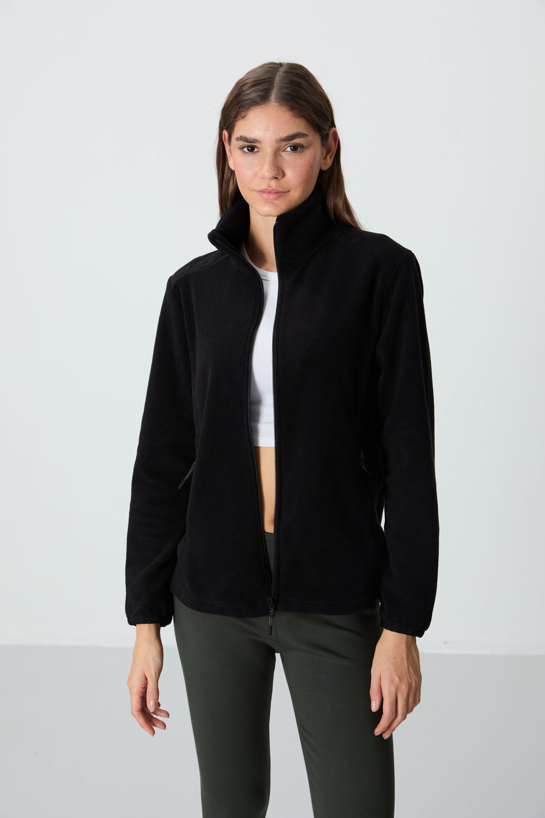 TMY Black High Neck Zippered Comfort Fit Women's Polar Sweatshirt - 97173 - Torrevieja