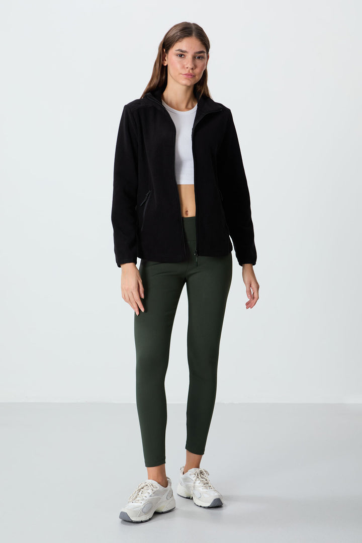 TMY Black High Neck Zippered Comfort Fit Women's Polar Sweatshirt - 97173 - Torrevieja