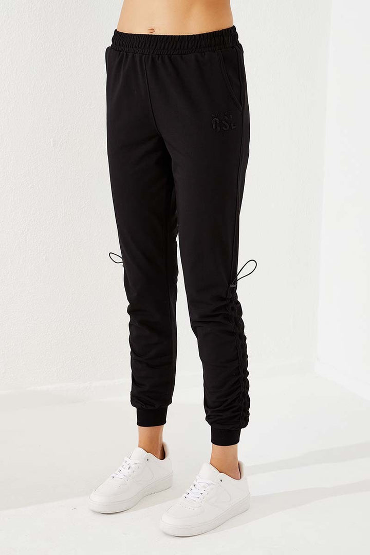 TMY Black Extra Detailed Comfortable Fit Cuffed Women's Sweatpants - 94587 - Solihull