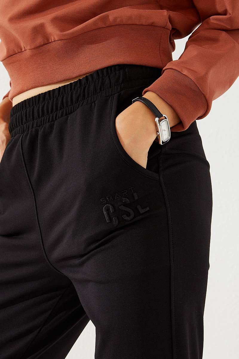 TMY Black Extra Detailed Comfortable Fit Cuffed Women's Sweatpants - 94587 - Solihull