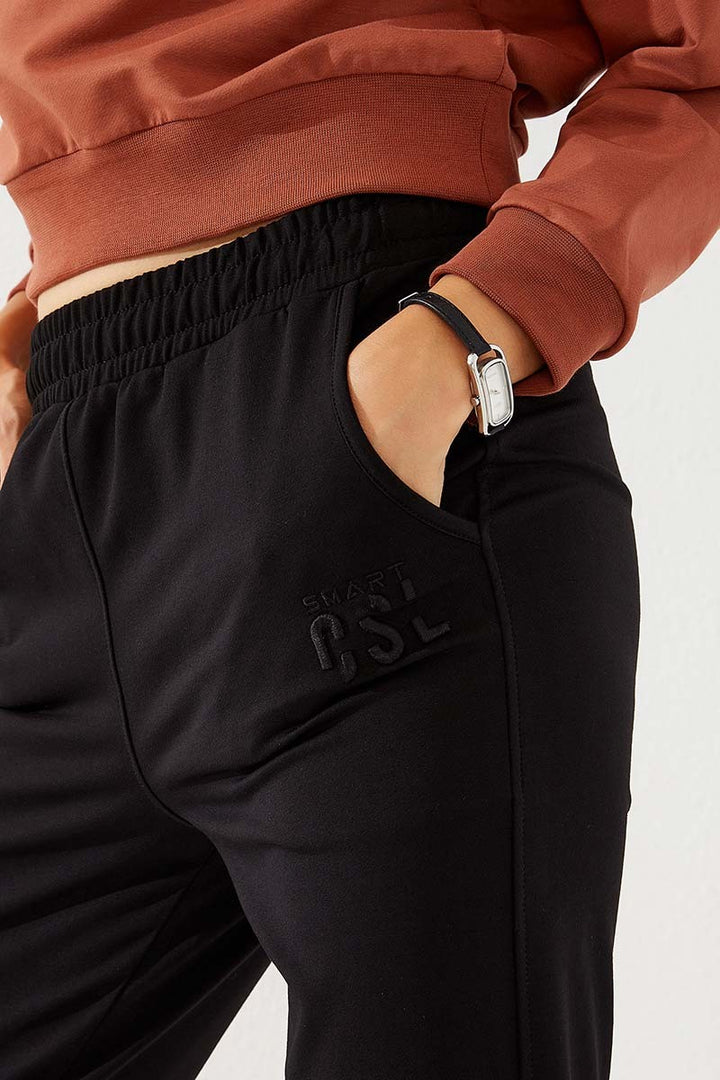 TMY Black Extra Detailed Comfortable Fit Cuffed Women's Sweatpants - 94587 - Solihull