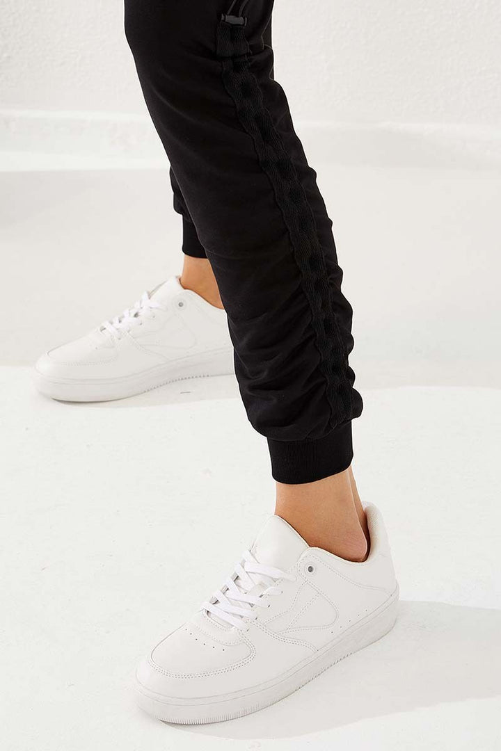 TMY Black Extra Detailed Comfortable Fit Cuffed Women's Sweatpants - 94587 - Solihull