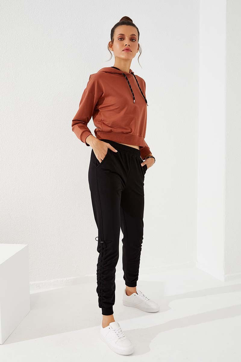 TMY Black Extra Detailed Comfortable Fit Cuffed Women's Sweatpants - 94587 - Solihull