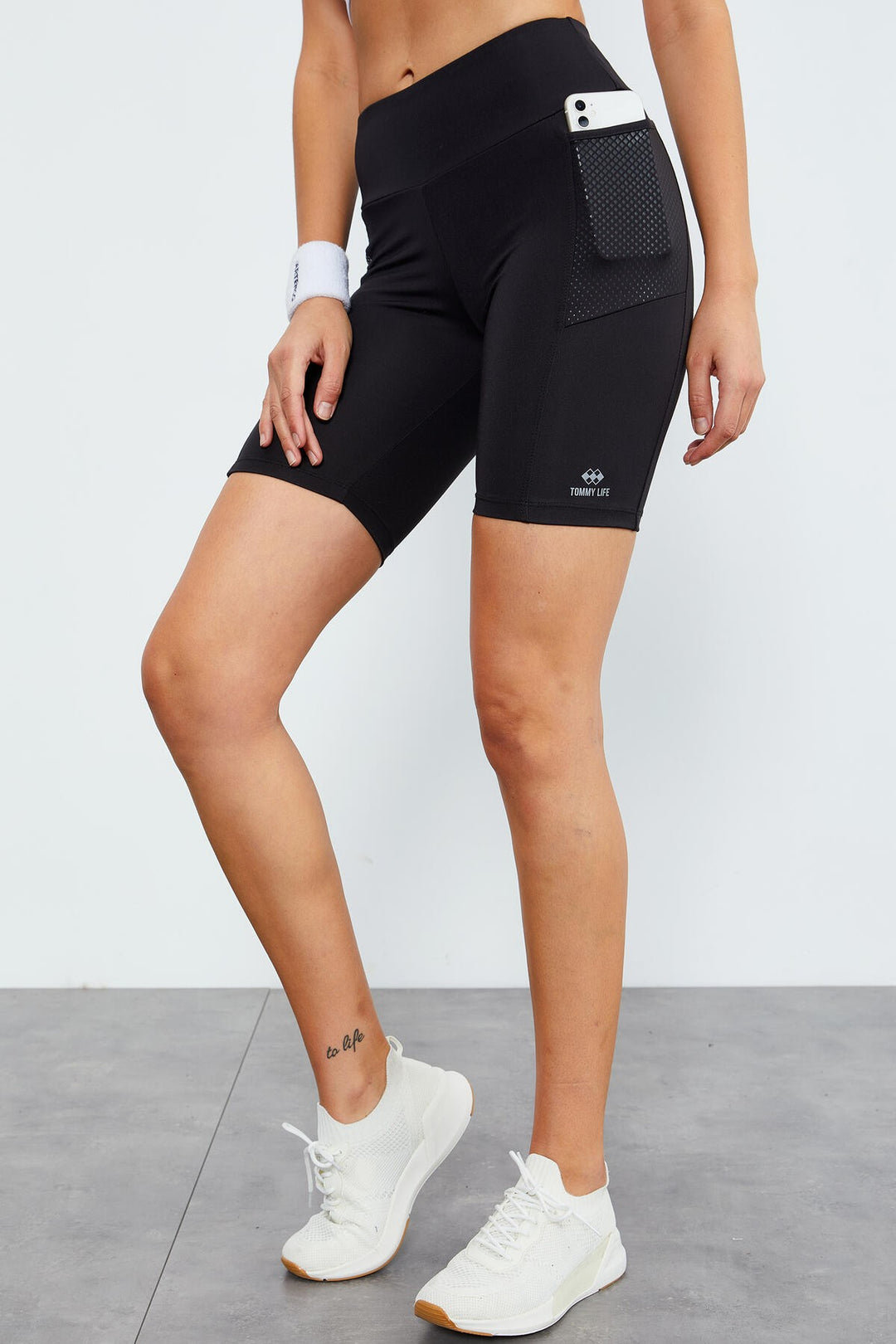 TMY Black High Waist Shaping Women's Biker Leggings with Pocket - 91010 - Râmnicu Vâlcea