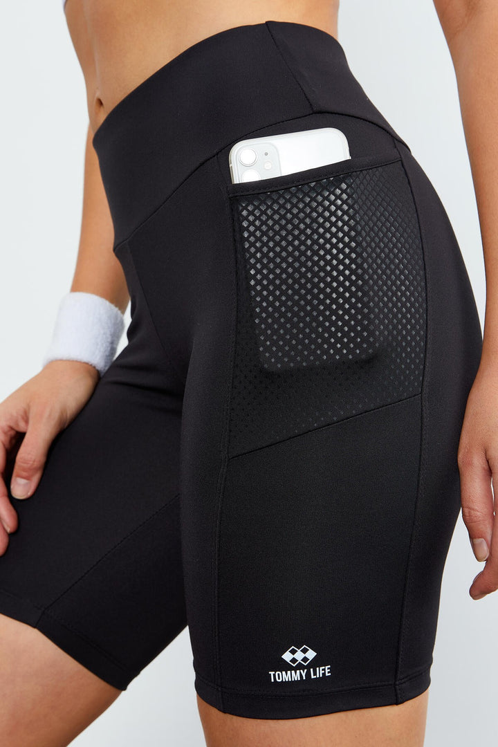 TMY Black High Waist Shaping Women's Biker Leggings with Pocket - 91010 - Râmnicu Vâlcea