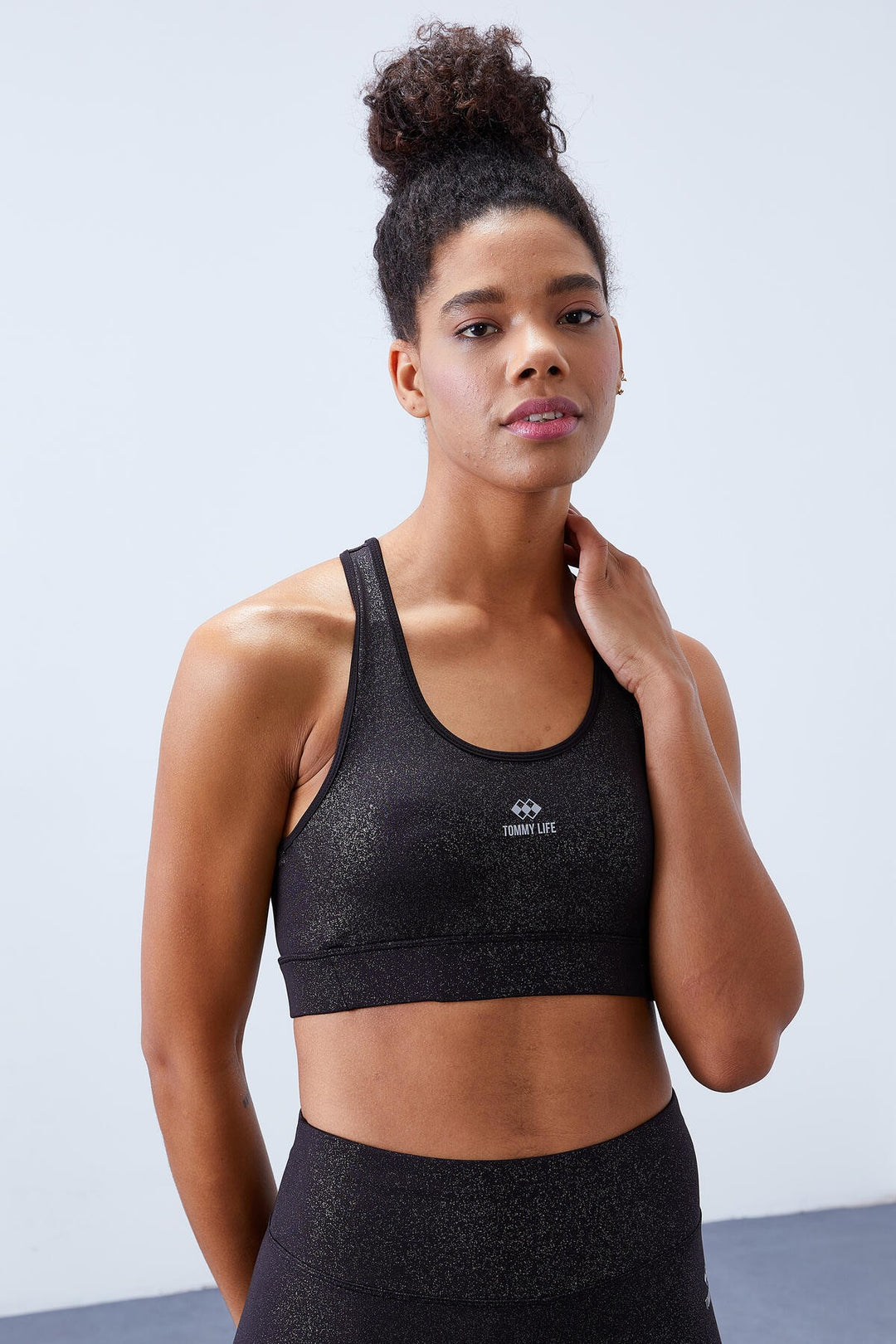 TMY Black-silver - Black High Waist Shaper Cross Back Detail Slim Fit Women's Leggings Set - 95282 - Fulham