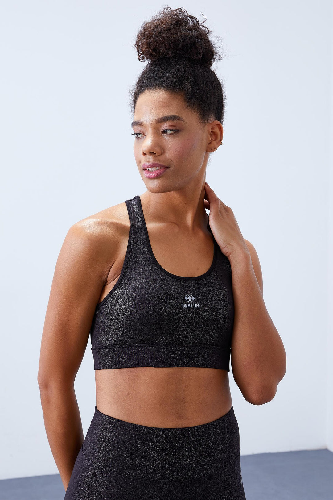 TMY Black-silver - Black High Waist Shaper Cross Back Detail Slim Fit Women's Leggings Set - 95282 - Fulham