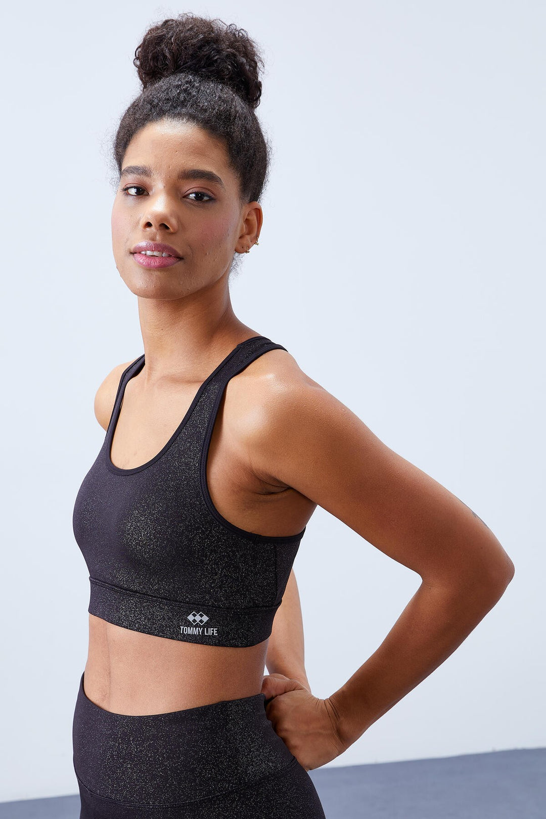 TMY Black-silver - Black High Waisted Shaping Back Detailed Slim Fit Bustier Women's Leggings Set - 95281 - Suffolk