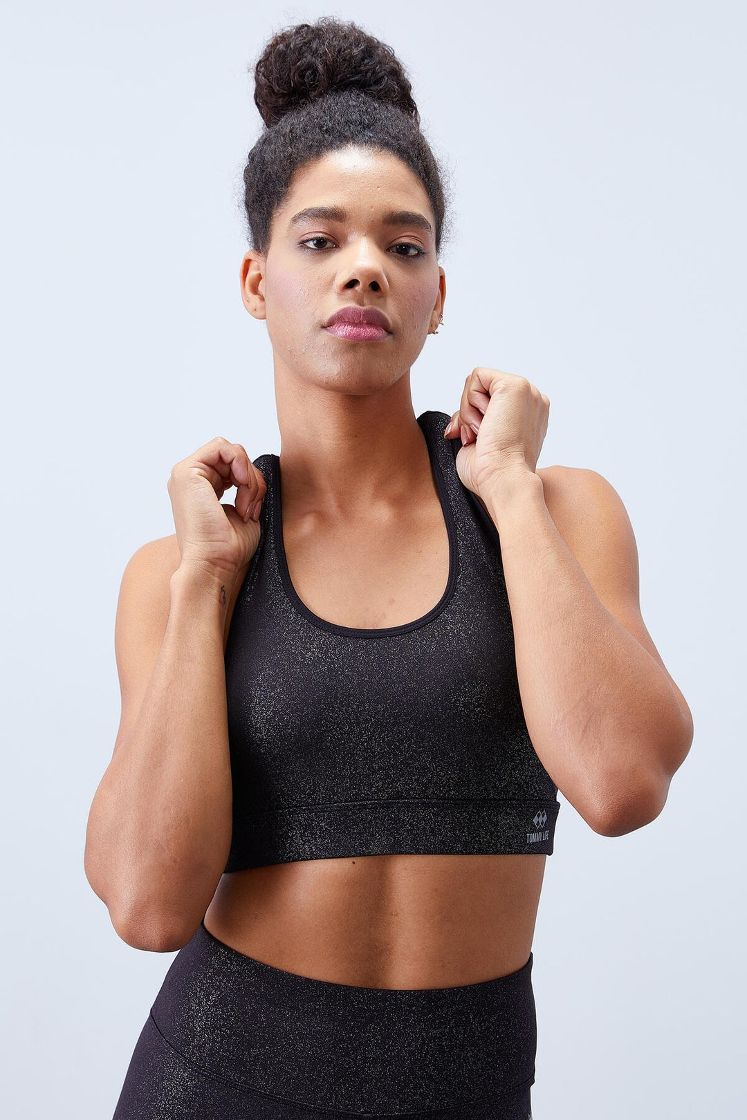 TMY Black-silver - Black High Waisted Shaping Back Detailed Slim Fit Bustier Women's Leggings Set - 95281 - Suffolk