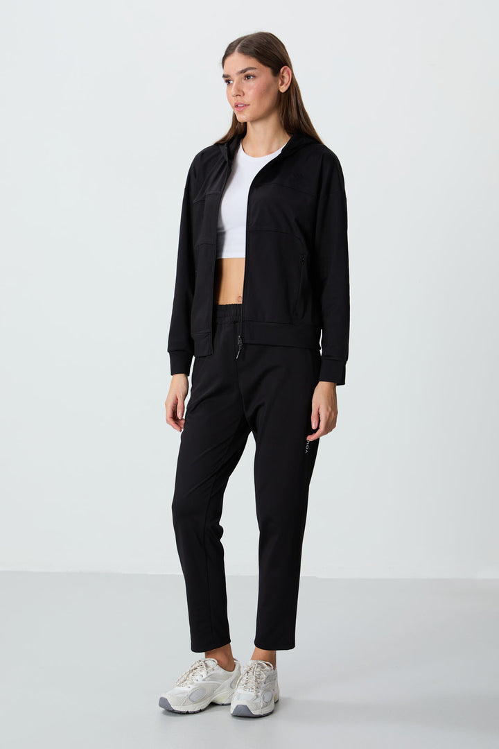 TMY Black Hooded Hidden Pocket Detailed Standard Mold Women's Tracksuit - 95306 - Springfield