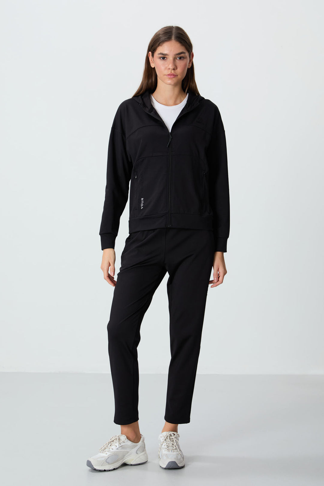 TMY Black Hooded Hidden Pocket Detailed Standard Mold Women's Tracksuit - 95306 - Springfield