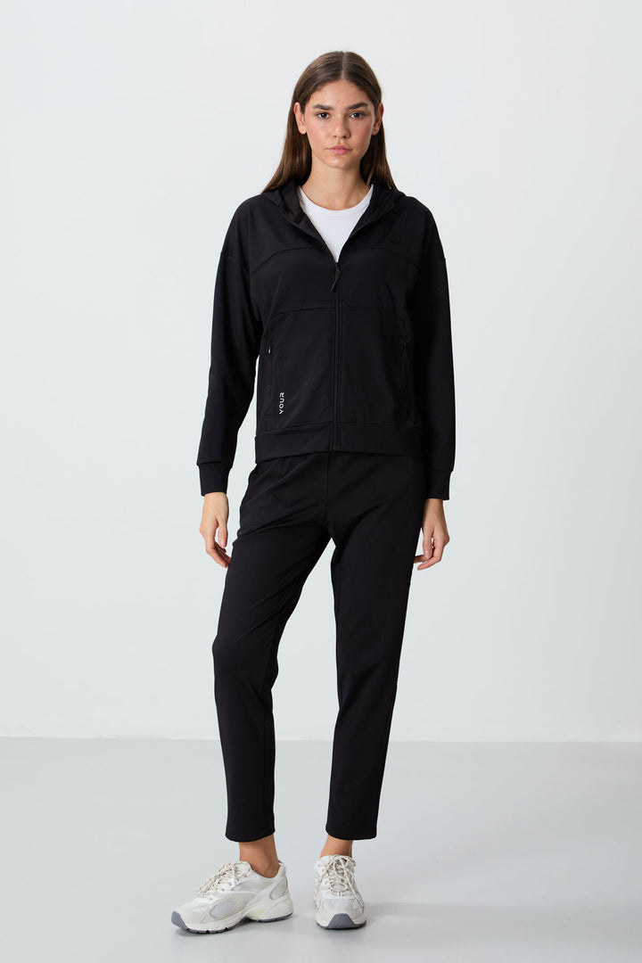 TMY Black Hooded Hidden Pocket Detailed Standard Mold Women's Tracksuit - 95306 - Springfield