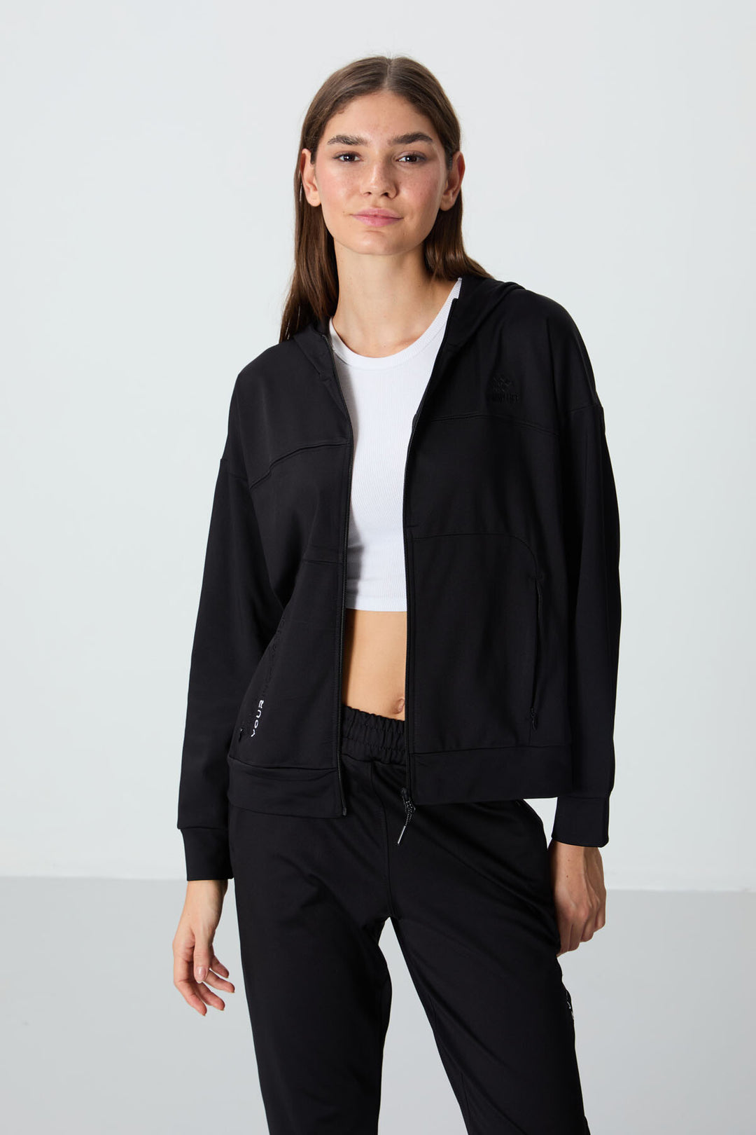 TMY Black Hooded Hidden Pocket Detailed Standard Mold Women's Tracksuit - 95306 - Springfield