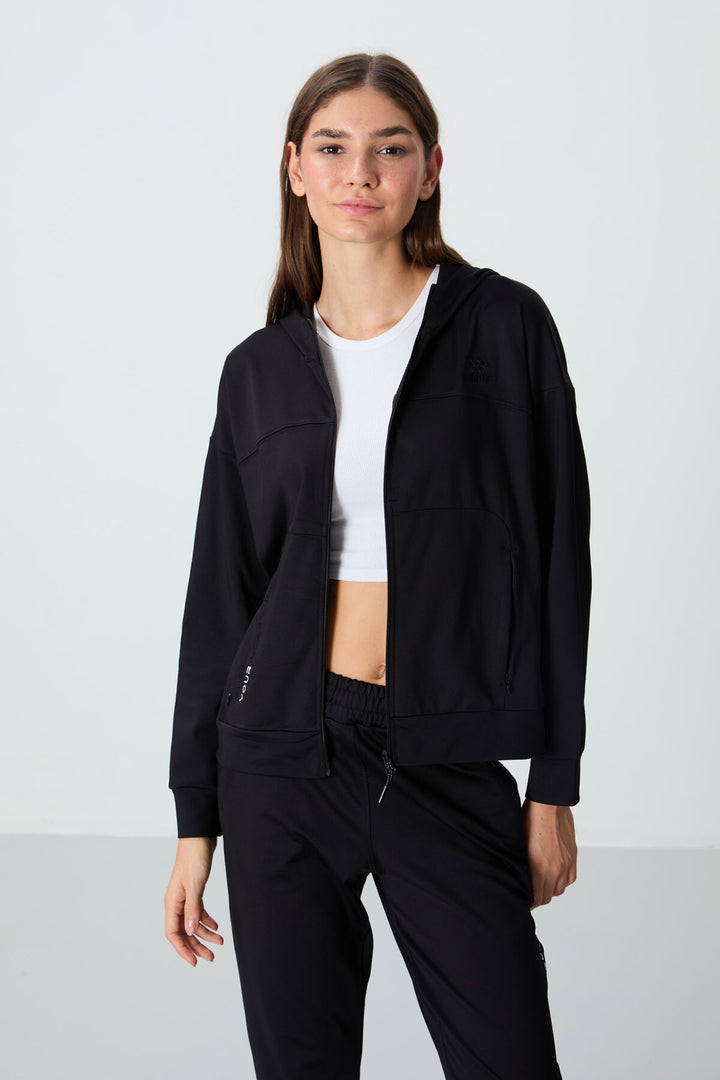 TMY Black Hooded Hidden Pocket Detailed Standard Mold Women's Tracksuit - 95306 - Springfield