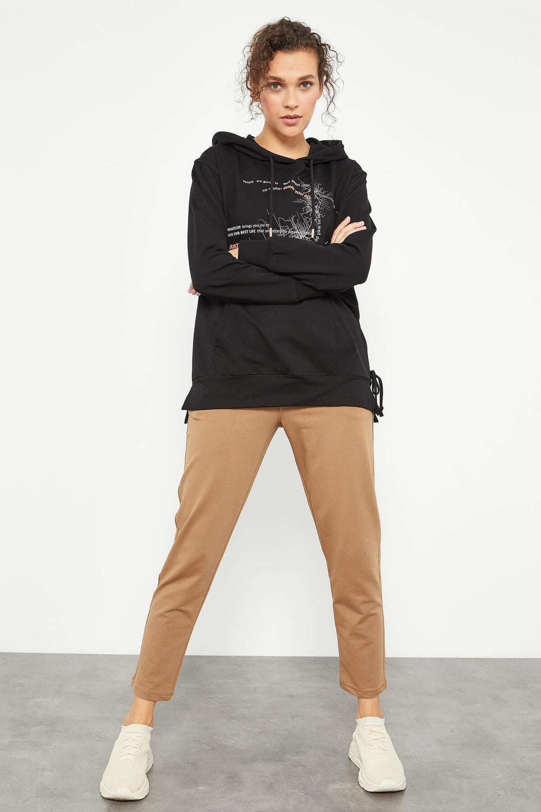 TMY Black Mixed Print Side Ruched Women's Oversized Sweatshirt - 97170 - Streatham