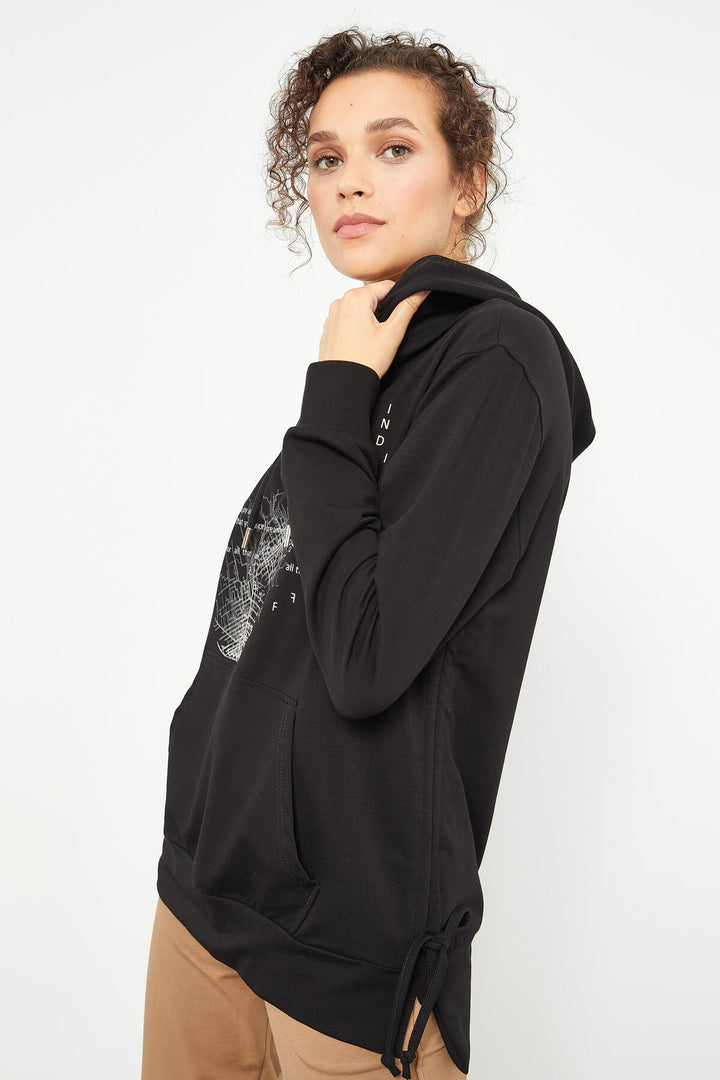 TMY Black Mixed Print Side Ruched Women's Oversized Sweatshirt - 97170 - Streatham