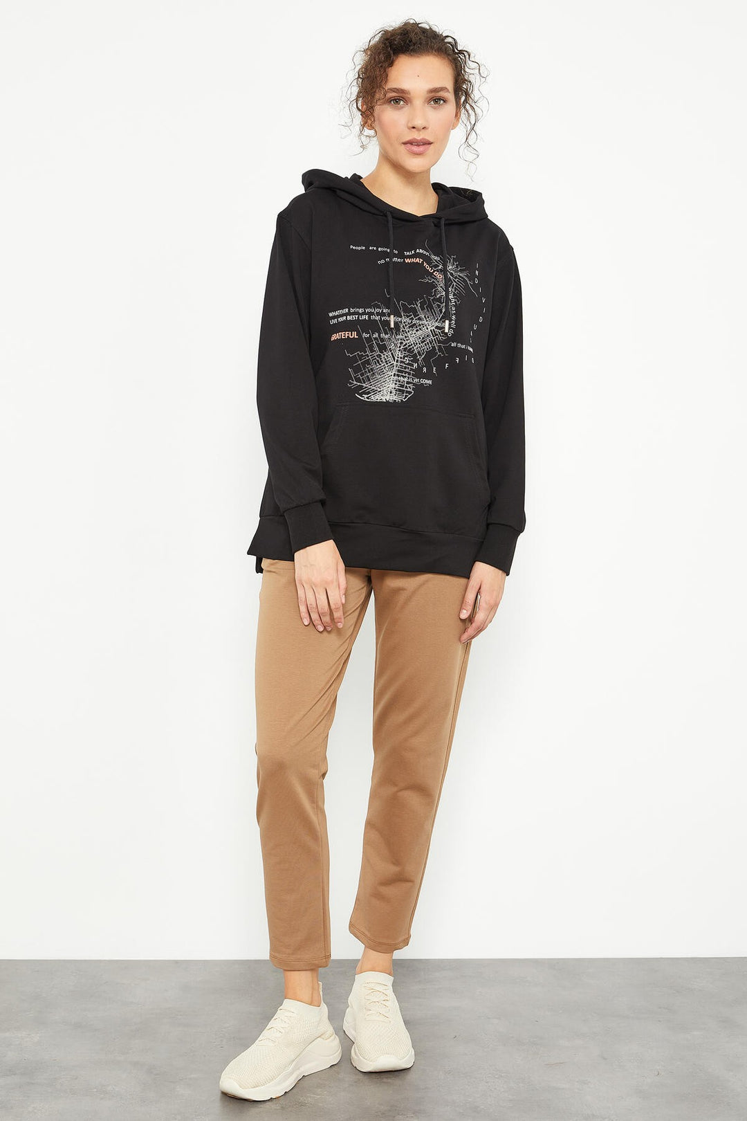 TMY Black Mixed Print Side Ruched Women's Oversized Sweatshirt - 97170 - Streatham