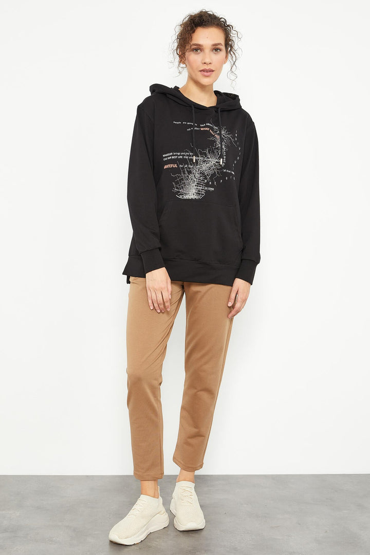 TMY Black Mixed Print Side Ruched Women's Oversized Sweatshirt - 97170 - Streatham