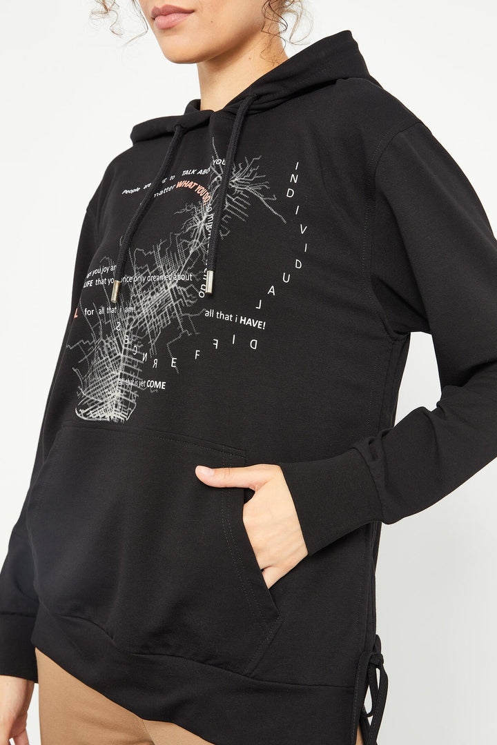 TMY Black Mixed Print Side Ruched Women's Oversized Sweatshirt - 97170 - Streatham