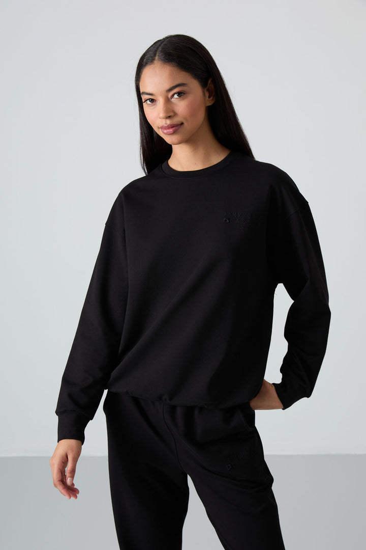 TMY Black V-Neck Oversized Elastic Cuff Women's Tracksuit Set - 95287 - Ciudad Melchor Múzquiz