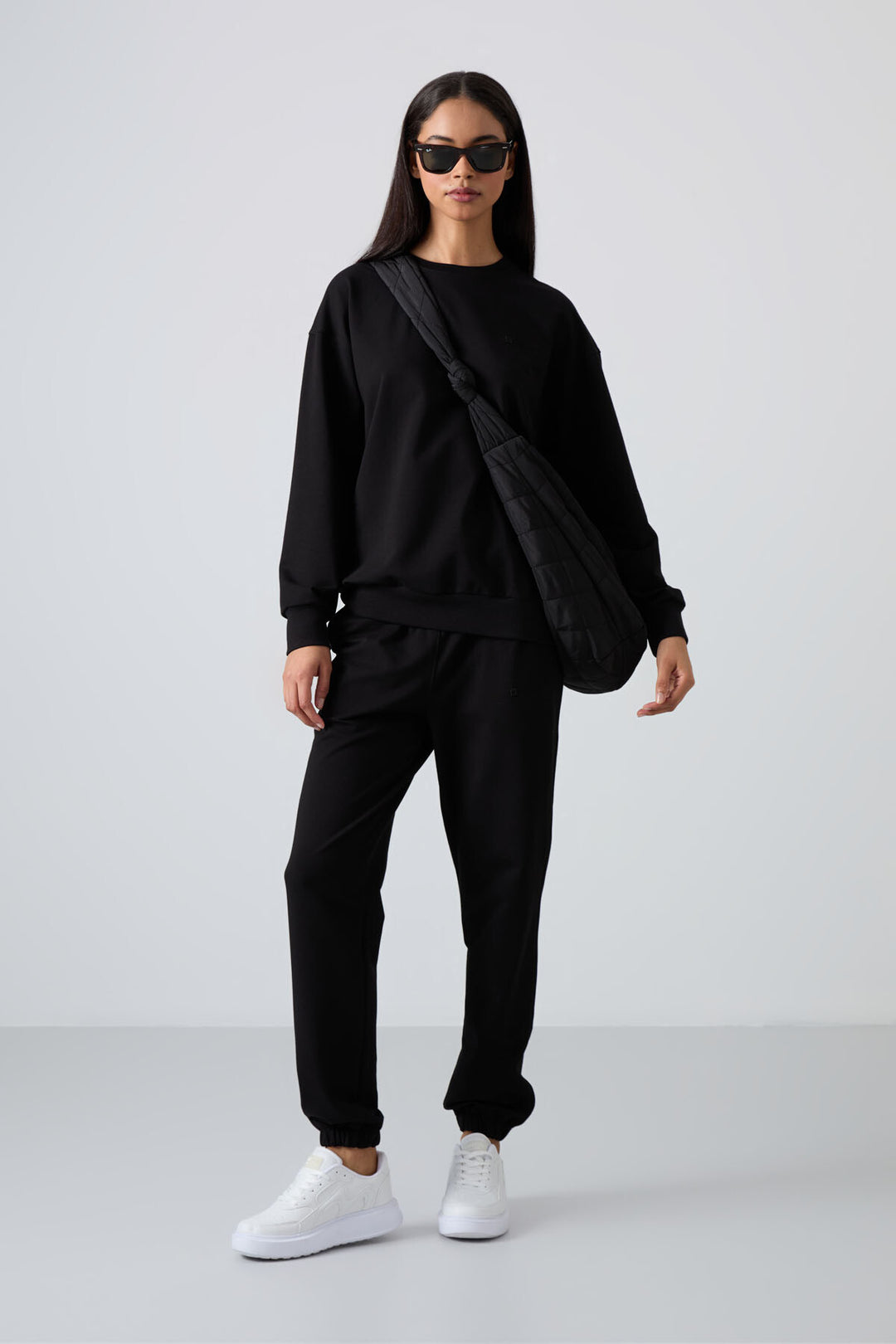 TMY Black V-Neck Oversized Elastic Cuff Women's Tracksuit Set - 95287 - Ciudad Melchor Múzquiz