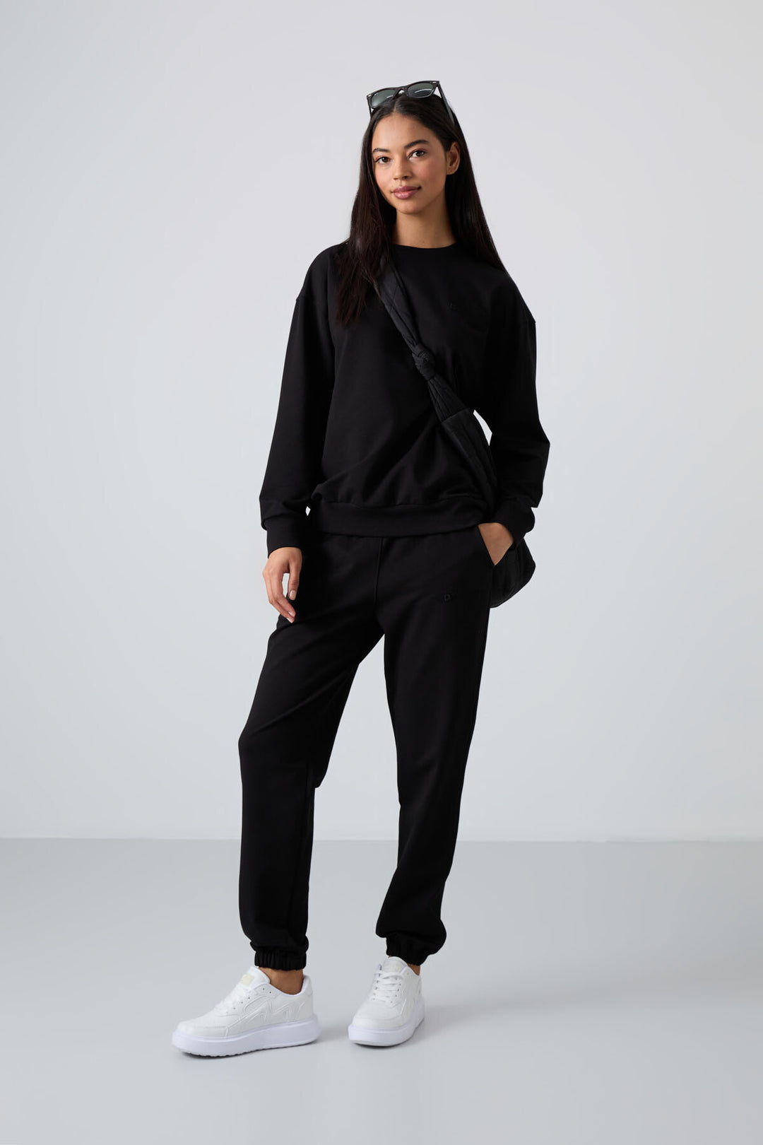 TMY Black V-Neck Oversized Elastic Cuff Women's Tracksuit Set - 95287 - Ciudad Melchor Múzquiz