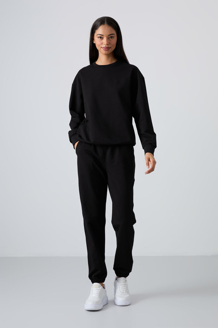 TMY Black V-Neck Oversized Elastic Cuff Women's Tracksuit Set - 95287 - Ciudad Melchor Múzquiz