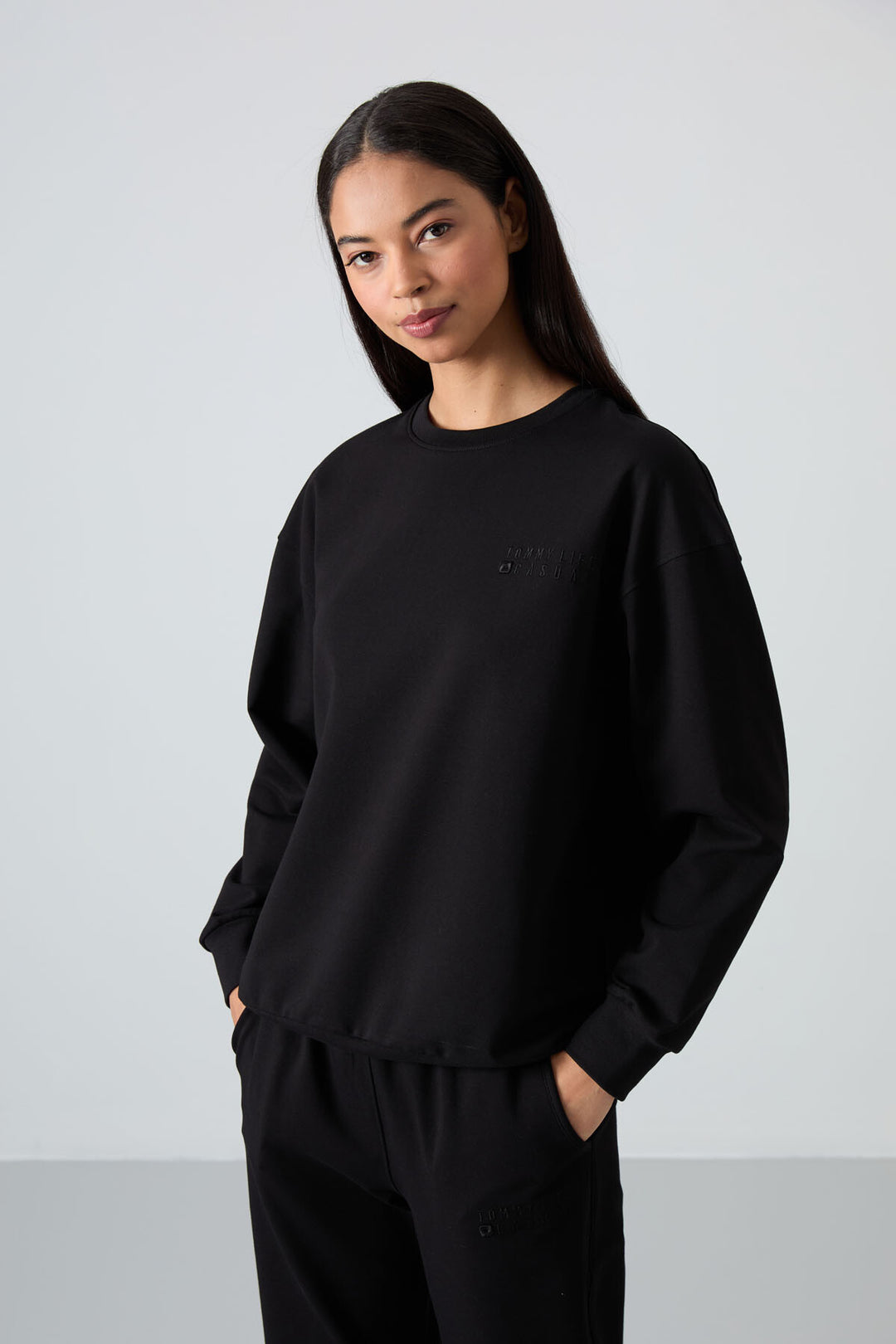 TMY Black V-Neck Oversized Elastic Cuff Women's Tracksuit Set - 95287 - Ciudad Melchor Múzquiz