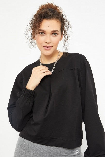 TMY Black Brushed O Neck Women's Oversize Sweatshirt - 97165 - Seraing