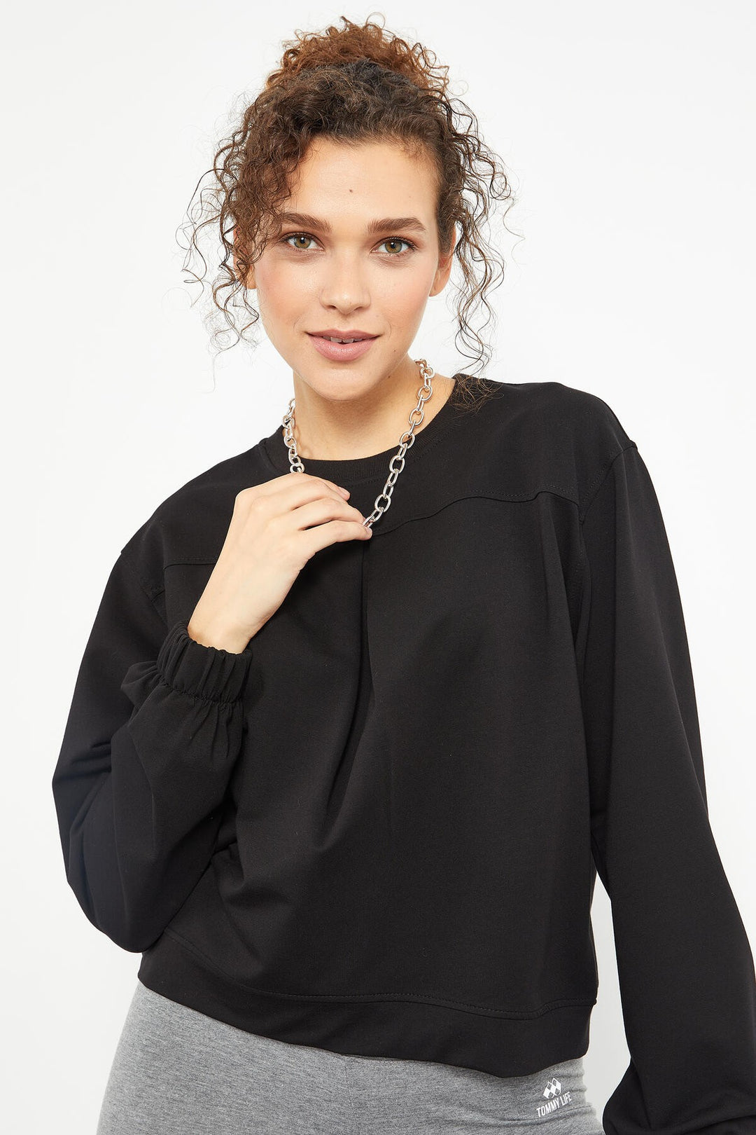 TMY Black Brushed O Neck Women's Oversize Sweatshirt - 97165 - Seraing