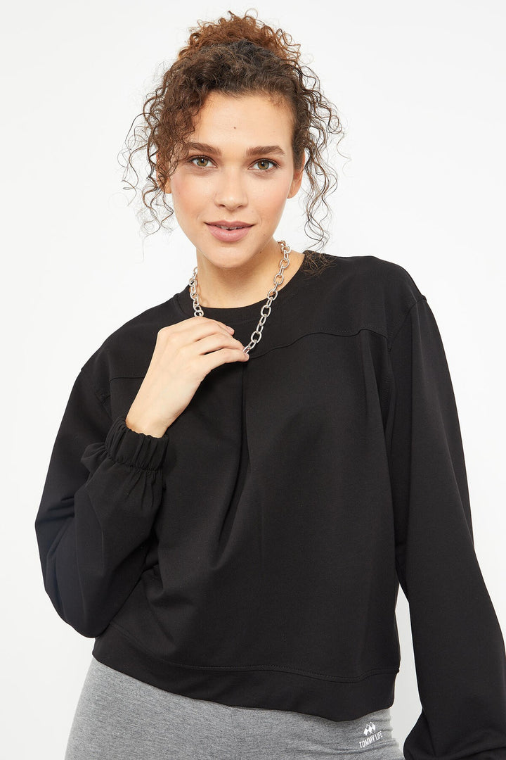 TMY Black Brushed O Neck Women's Oversize Sweatshirt - 97165 - Seraing