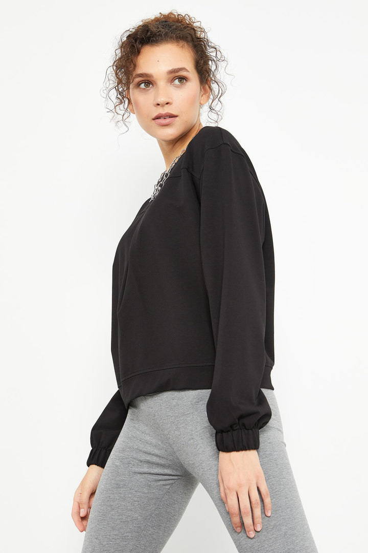 TMY Black Brushed O Neck Women's Oversize Sweatshirt - 97165 - Seraing