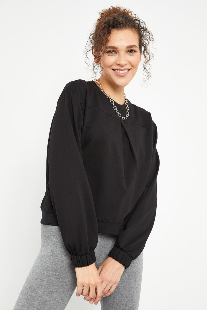 TMY Black Brushed O Neck Women's Oversize Sweatshirt - 97165 - Seraing